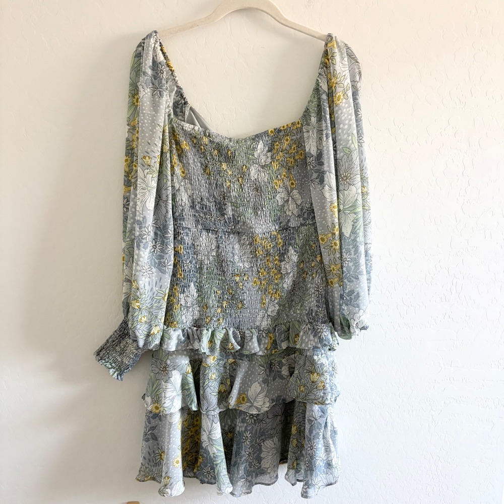 ASTR The Label Marietta Dress Blue Multi Floral Smocked Tiered Mini Dress Medium - Picture 5 of 6
